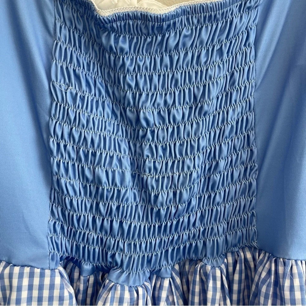 Halloween Cosplay Dress Dorothy Blue Gingham Mini Dress Square Neck Lace Sz S